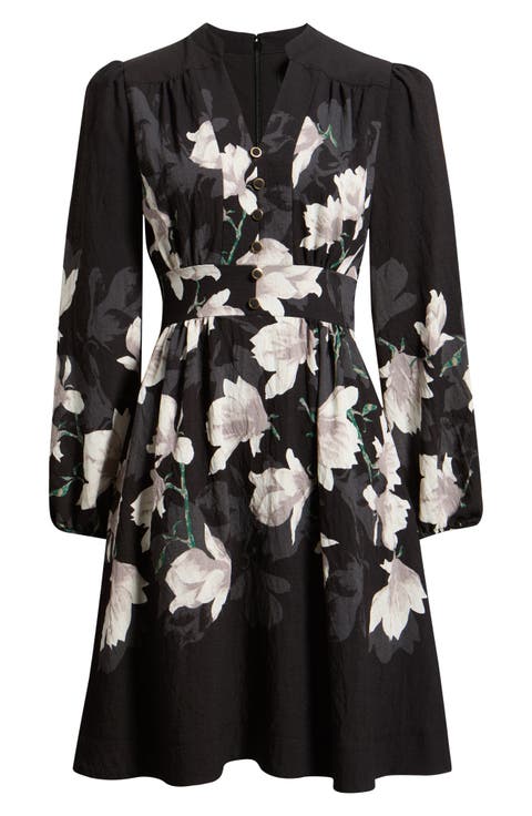 Placement Print Long Sleeve Dress