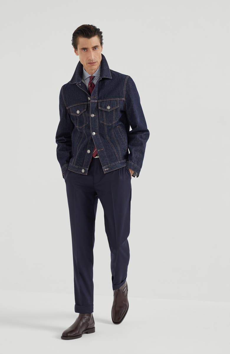 Brunello Cucinelli Striped poplin shirt, Alternate, color, Navy Blue