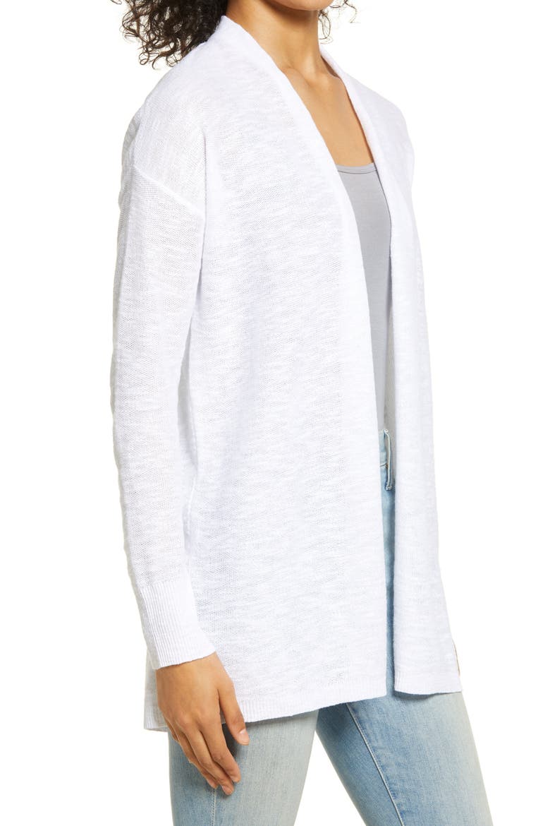 Linen & Cotton Open Front Cardigan, Alternate, color, WHITE