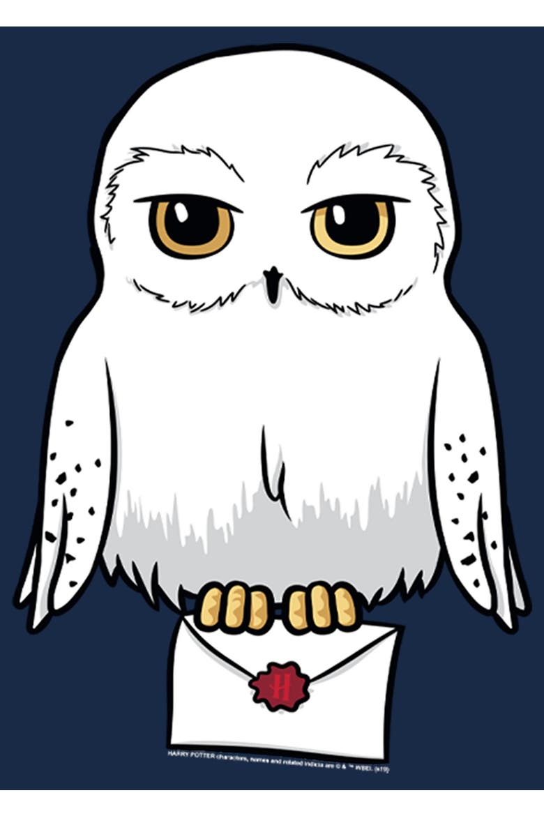 Junior's Harry Potter Cartoon Hedwig Letter  Sweatshirt, Alternate, color, Blue Heather