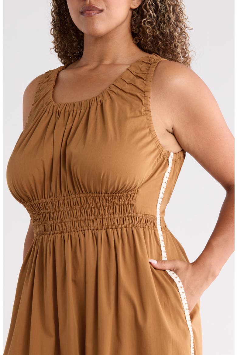 Smocked Waist Lace Trim Sleeveless Maxi Dress, Alternate, color, BUTTER TOFFEE