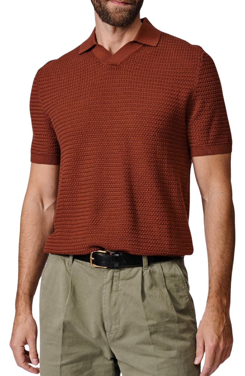 Aubin Alford Textured Cotton Polo Shirt, Alternate, color, Rust