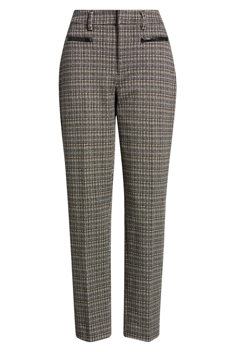 Faux Leather Trim Tweed Pants, Alternate, color, BLK TAN MN CHCK