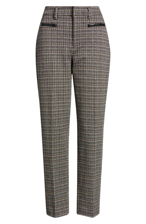 Faux Leather Trim Tweed Pants