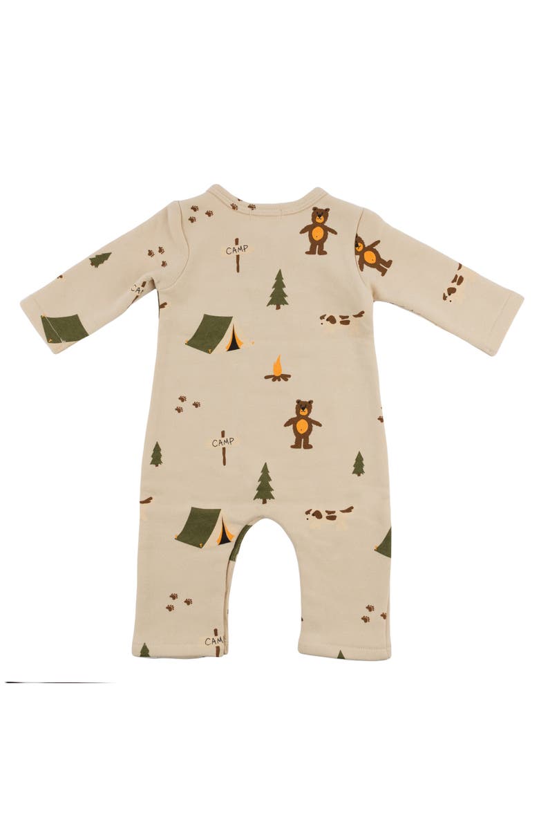 Oh baby! Brand Camping Print One Button Romper French Terry- Infant, Alternate, color, Biscotti