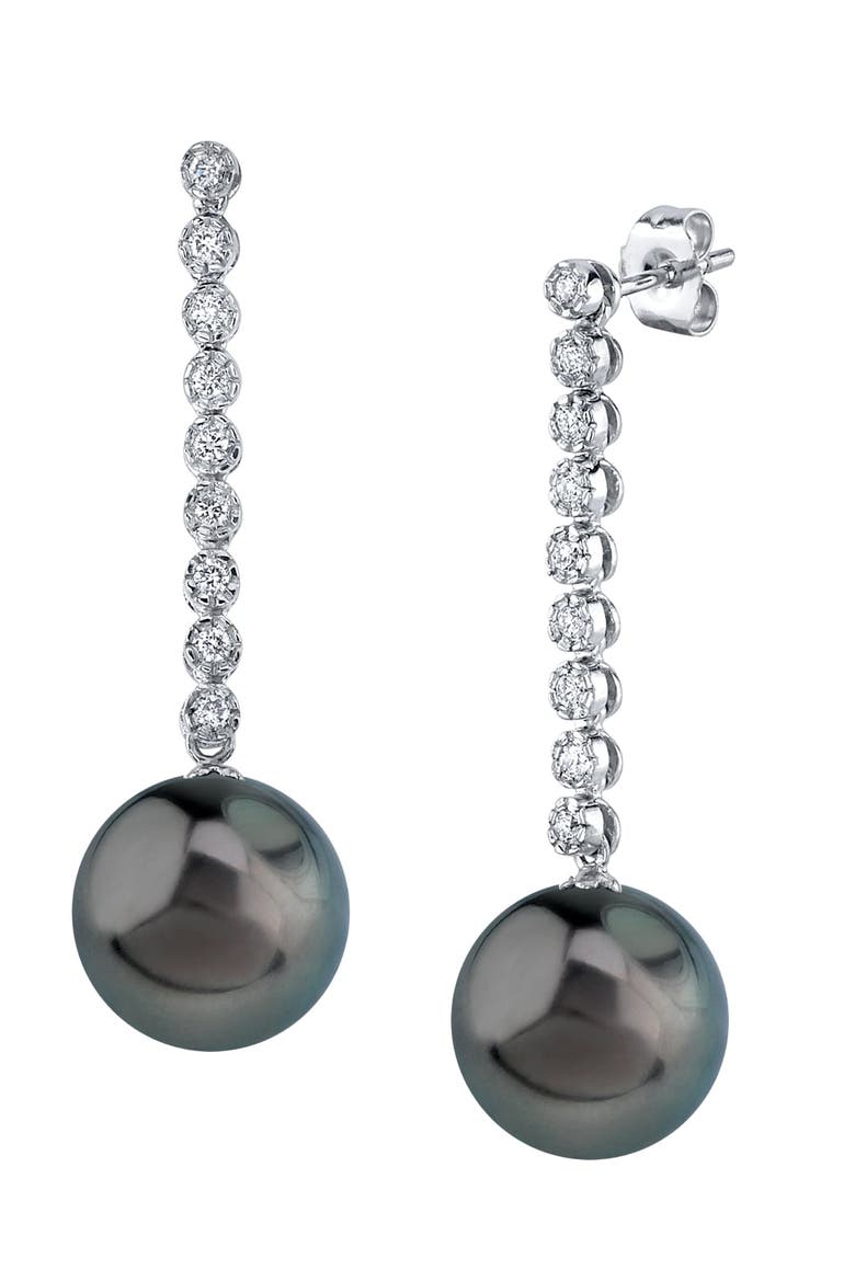 Tahitian South Sea Pearl & Diamond Serena Earrings, Main, color, White Gold