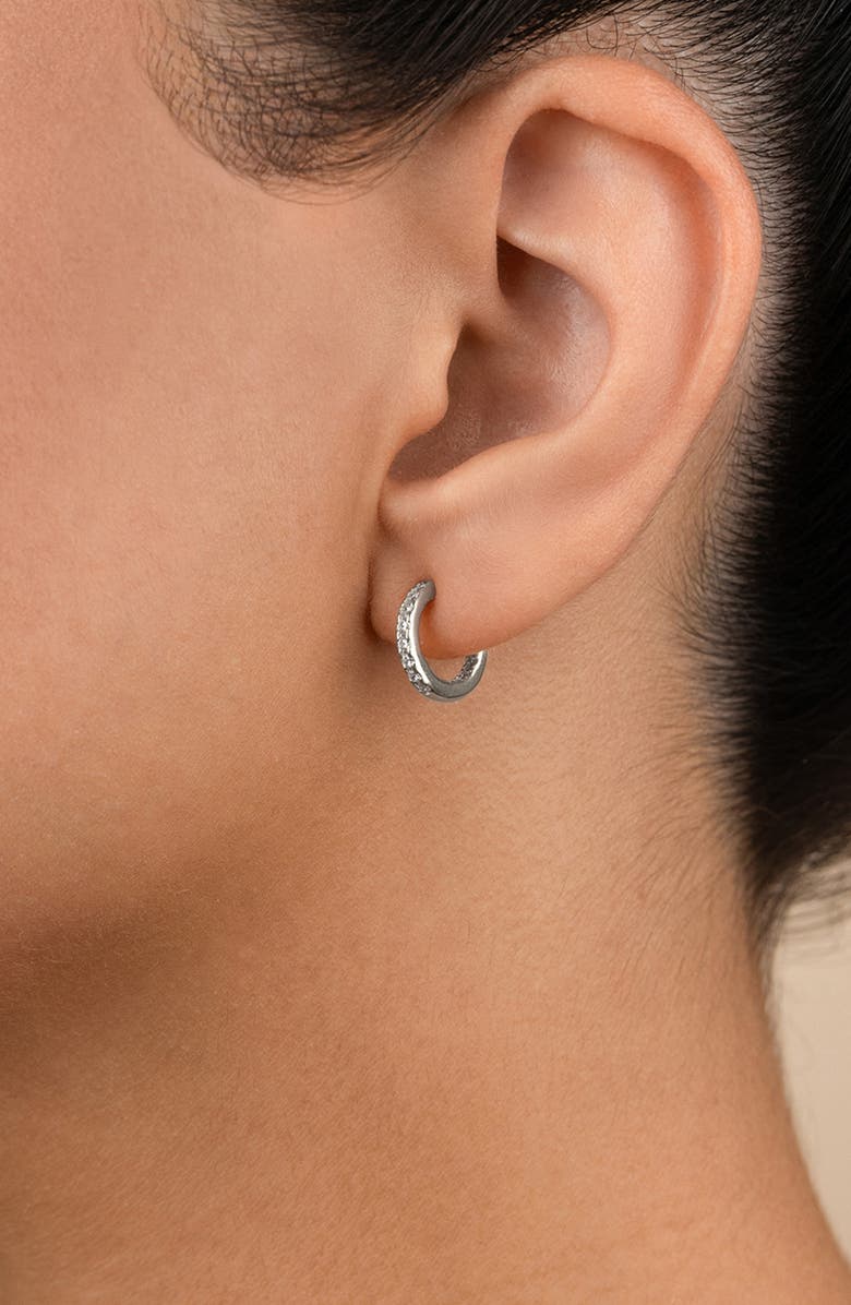 Sterling Forever Thin Cubic Zirconia Hoop Earrings, Alternate, color, Silver