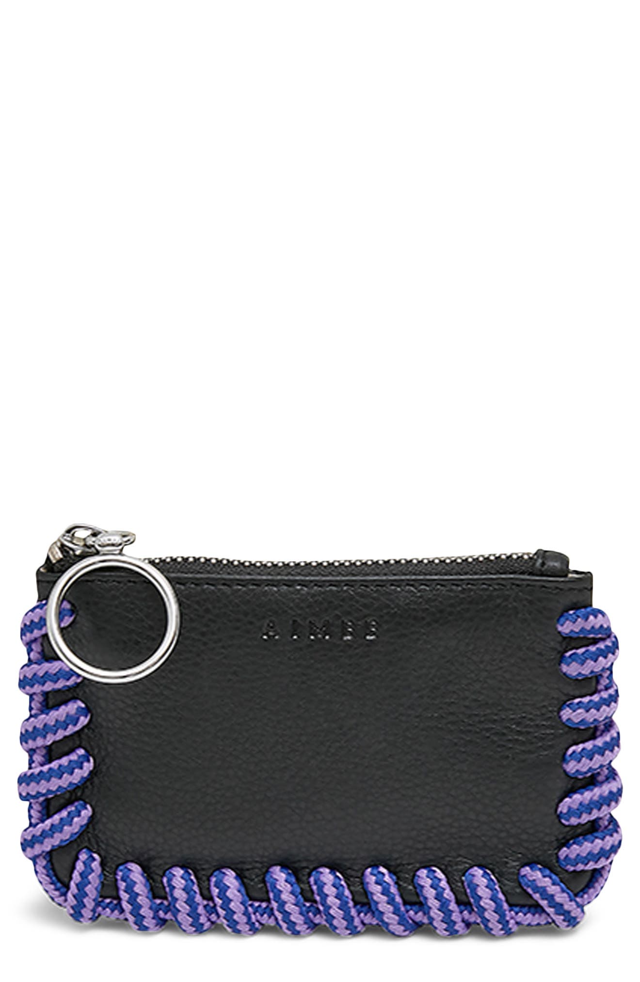 AIMEE Cord Trim Zip Pouch, Main, color, Black (Purple)