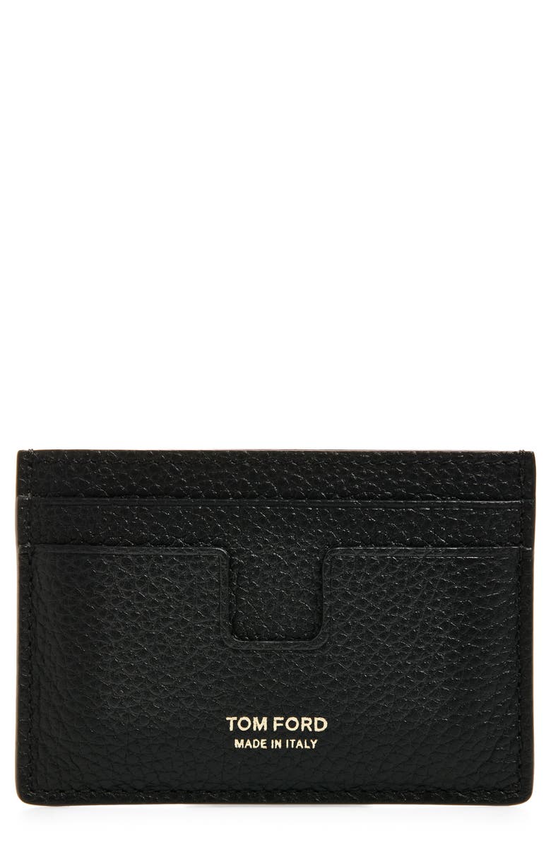 TOM FORD T-Line Soft Grain Leather Card Holder, Main, color, 1N001 Black