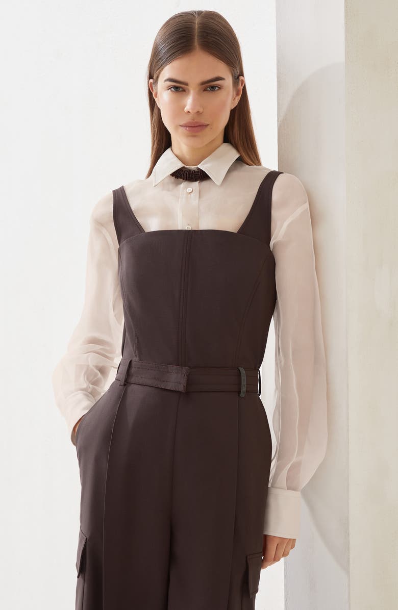 Brunello Cucinelli Tropical Luxury wool jumpsuit, Alternate, color, Cocoa