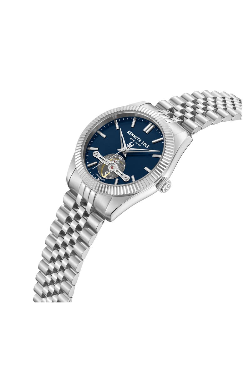 Open Heart Automatic Bracelet Watch, 43mm, Alternate, color, SILVER