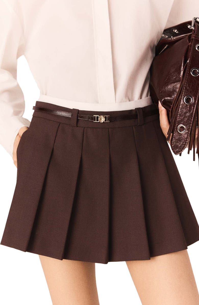 maje Pleated skort, Alternate, color, Brown