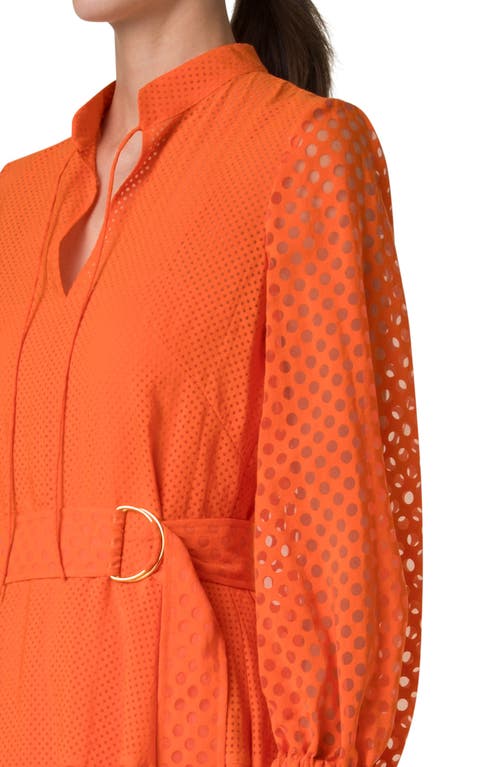 Akris Punto Polka Dot Organzino Belted Shirt Dress In Orange