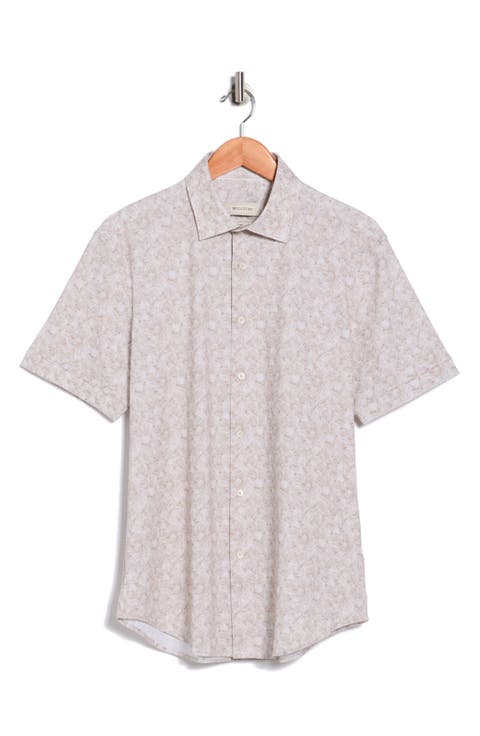 Abstract Print Stretch Cotton Short Sleeve Button-Up Shirt