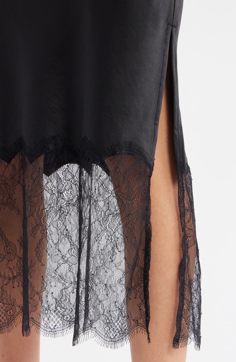 Open Edit Lace Trim Satin Midi Skirt, Alternate, color, Black