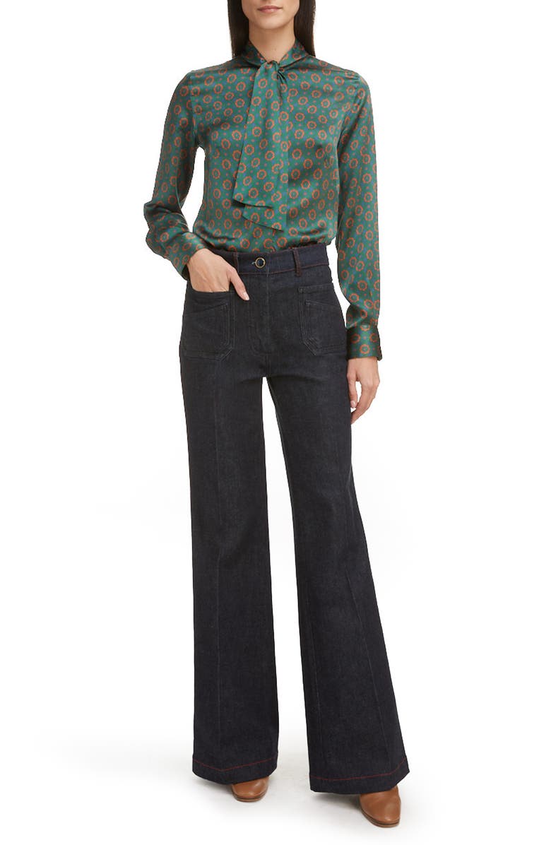 Victoria Beckham Tie Neck Silk Shirt, Alternate, color,