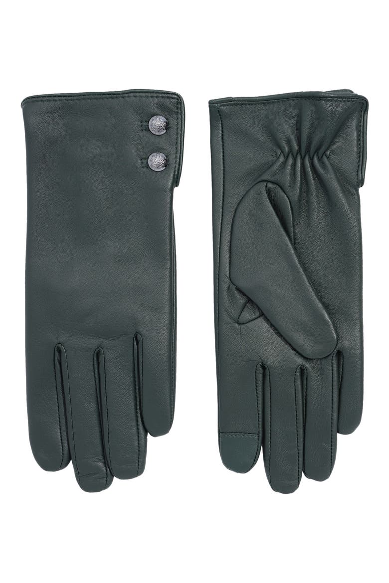 Two-Button Touchscreen Leather Gloves, Alternate, color, FOREST GREEN