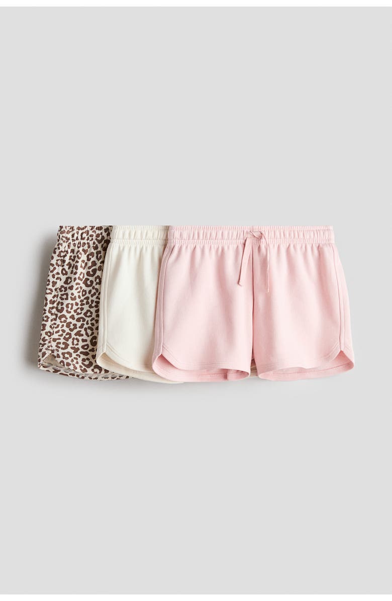 H&M 3-pack Sweatshorts, Main, color, Light Pink/Leopard Print