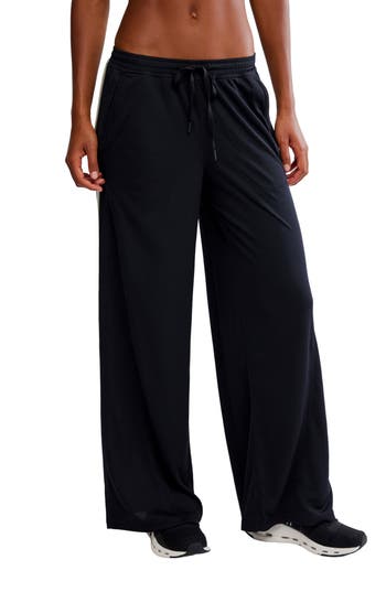 Free People One On One Side Stripe Mesh Drawstring Pants In Black