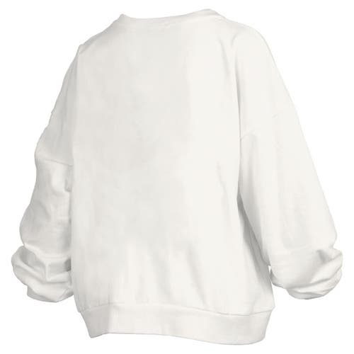 Pressbox White Syracuse Orange Oversized Janice Retro Waist-length Pullover Sweatshirt In Brown