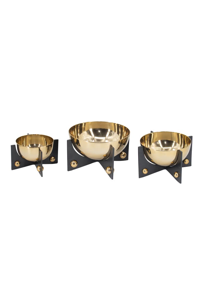Goldtone Aluminum Decor Bowls - Set of 3, Main, color, GOLD/BLACK