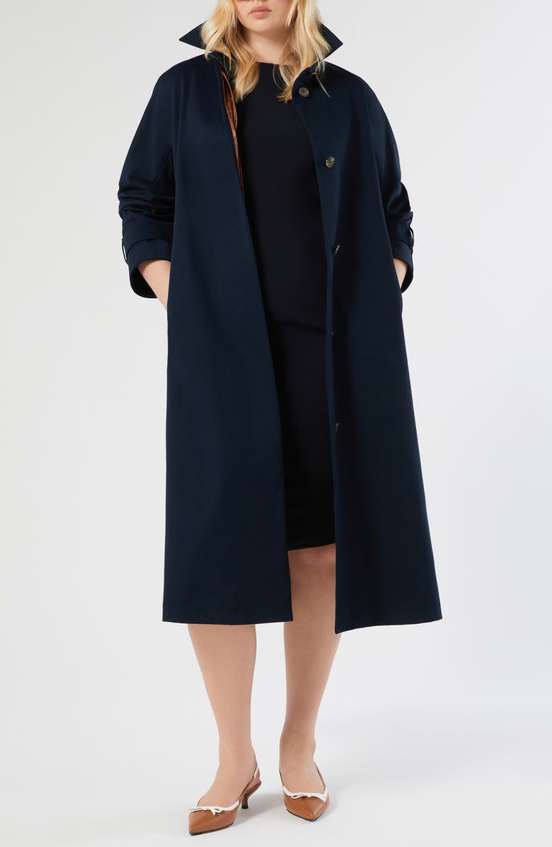 Marina Rinaldi Water Repellent Cotton Gabardine Trench Coat, Main, color, Midnight Blue