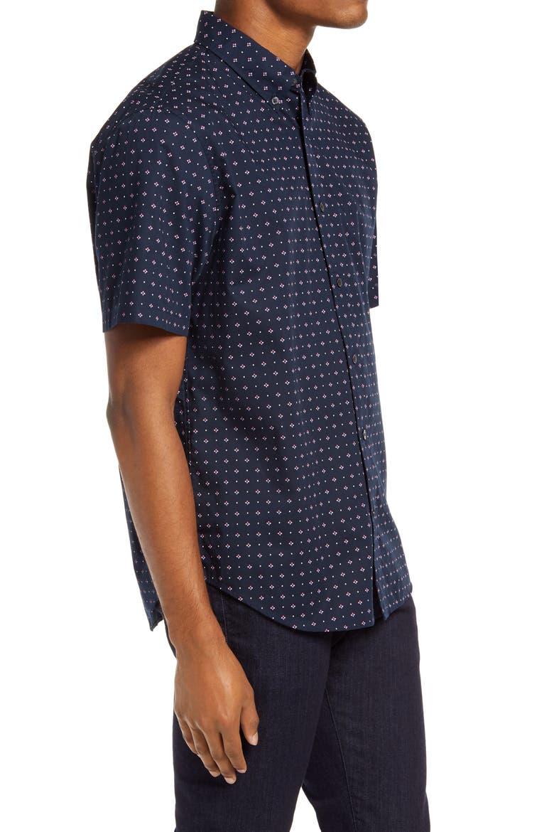 Slim Fit Floral Short Sleeve Button-Down Shirt, Alternate, color, NAVY MULTI