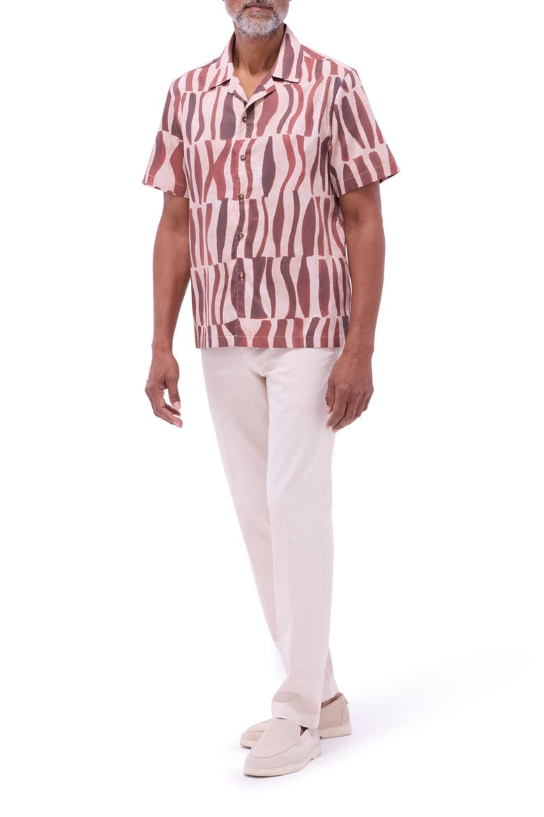 Jackson Abstract Print Stretch Cotton Camp Shirt, Alternate, color, BRICK