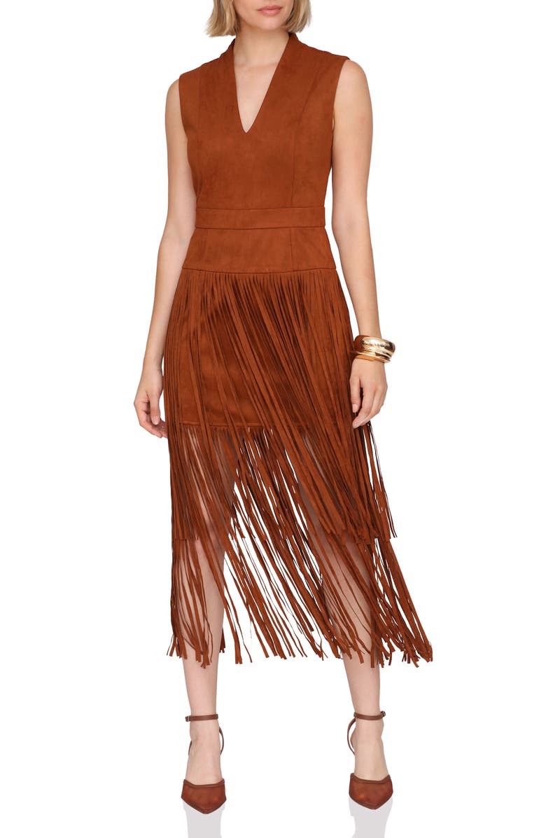 Avec Les Filles Sleeveless Fringe Dress, Alternate, color, Brown/Brown