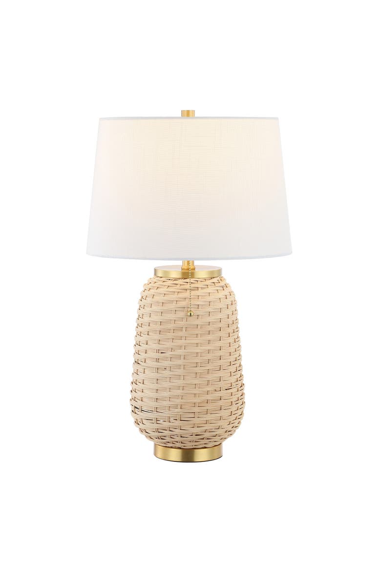 Chakrii Rustic Bohemian Iron/Rattan LED Table Lamp with Pull-Chain, Main, color, Light Brown