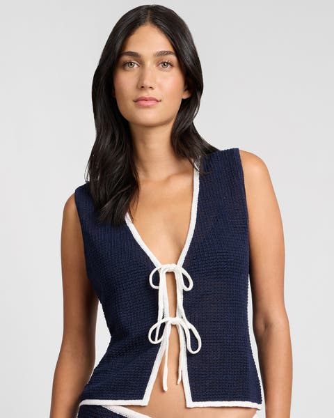 Linen Knit Tie Front Tank Top