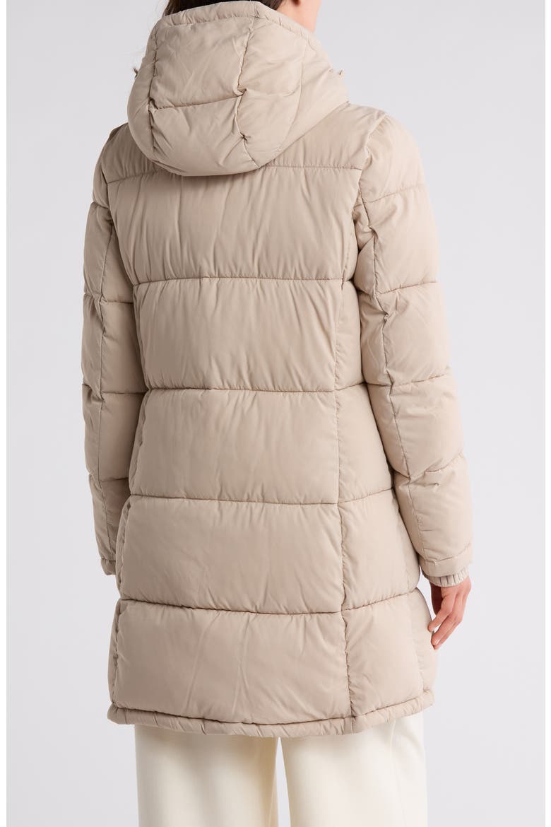 Hooded Ribbed Trim Puffer Jacket, Alternate, color, DARK TAUPE