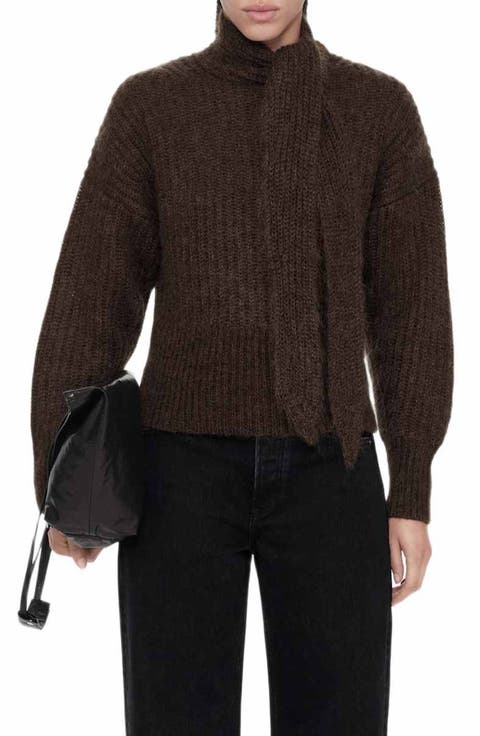 Etty Mock Neck Sweater with Scarf Tie
