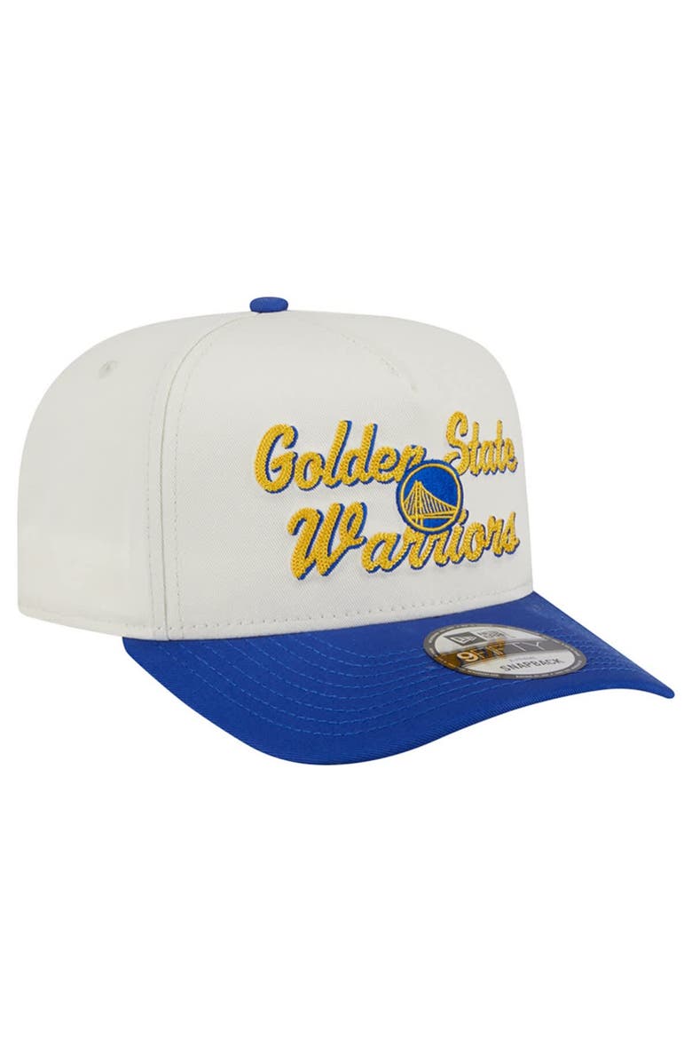New Era Men's New Era Cream/Royal Golden State Warriors Chainstitch 9FIFTY A-Frame Snapback Hat, Alternate, color, Cream