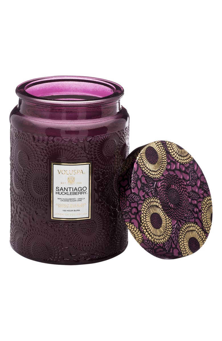 Voluspa Japonica Santiago Huckleberry Large Embossed Glass Jar Candle, Alternate, color,