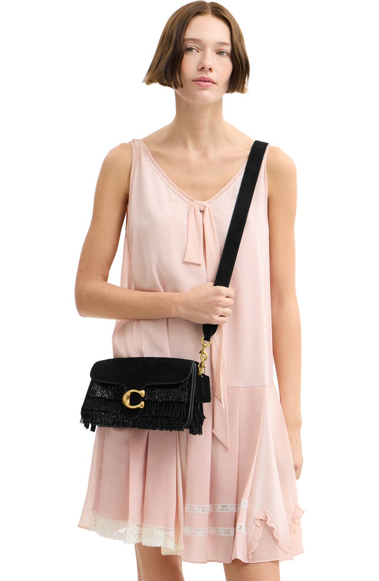 COACH Tabby Crystal Beaded Fringe Leather Shoulder Bag, Alternate, color, B4/ Black