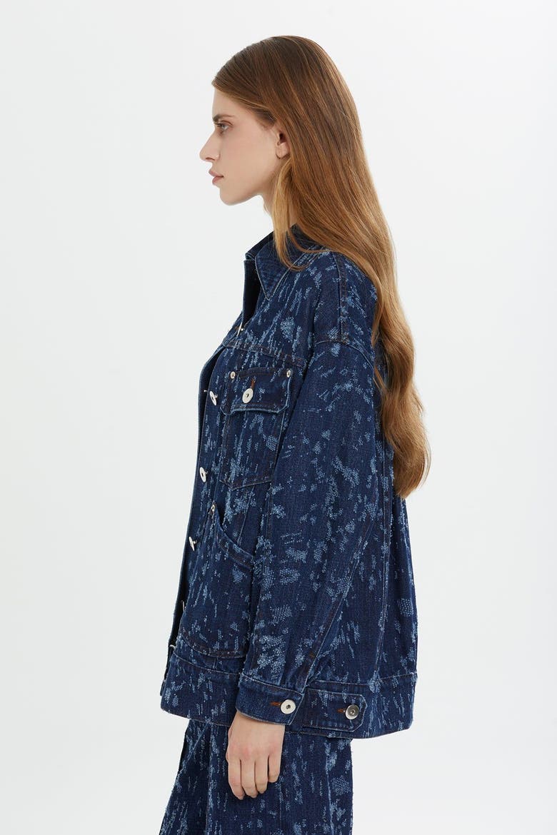Patterned Navy Button-Front Denim Jacket, Alternate, color, Navy