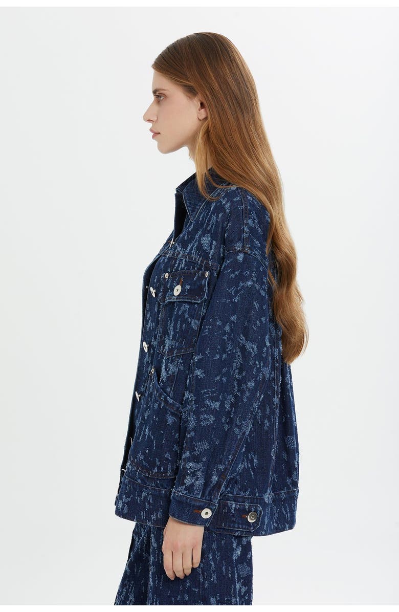 Gizia Patterned Navy Button-Front Denim Jacket, Alternate, color, Navy