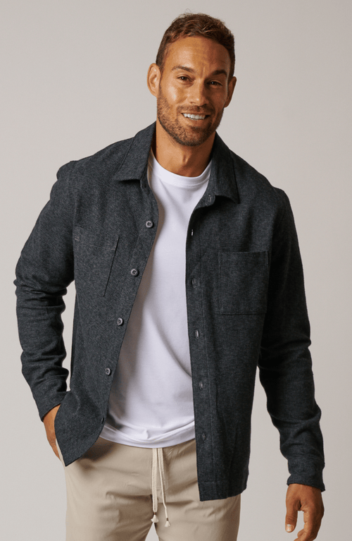 Leisure Lab Cotton Tweed Button Up In Black