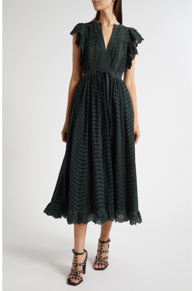 Olga Flutter Sleeve Midi Dress, Main, color, CYPRESS