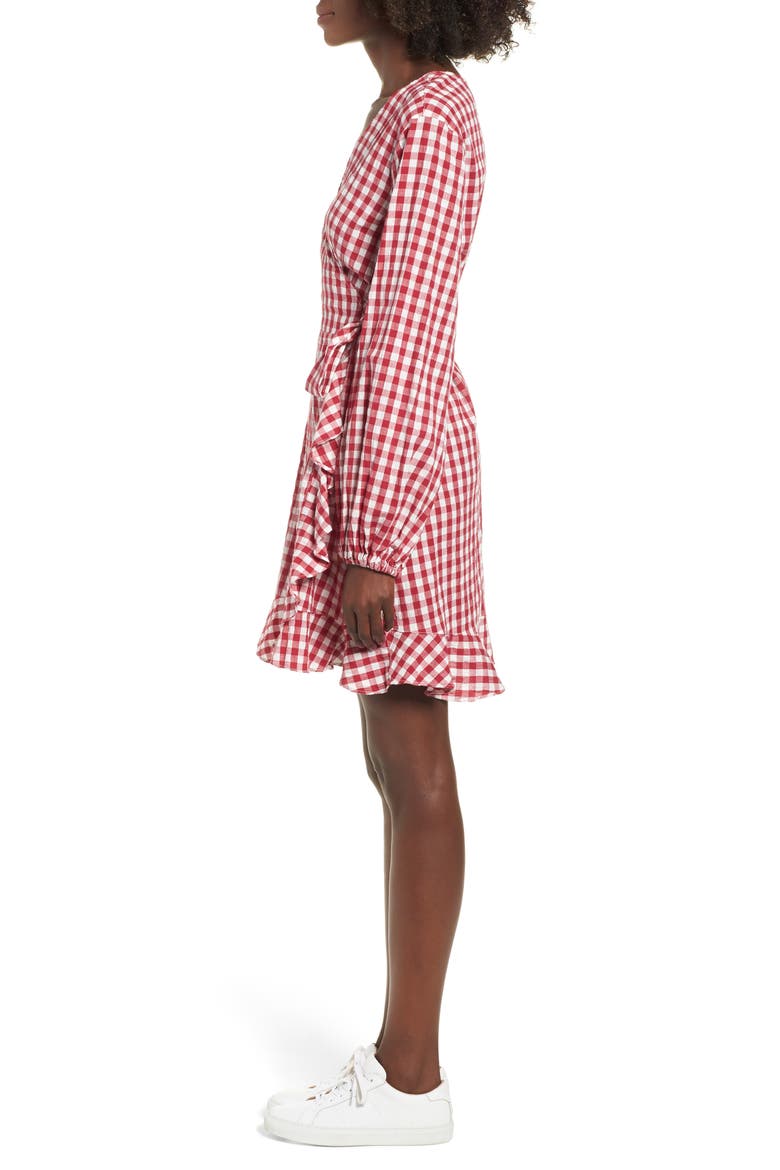 Gingham Wrap Dress, Alternate, color, RED