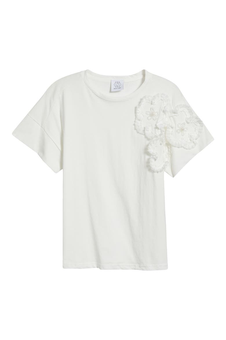 Celine Flower Appliqué Top, Alternate, color, WHITE