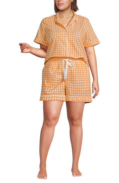 Plus Size Cotton Poplin 2 Piece Pajama Set - Short Sleeve Top and Shorts