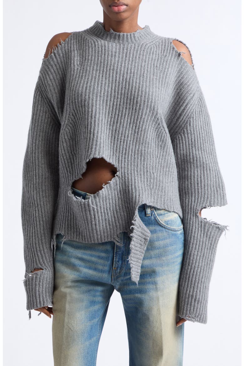 Ozie Destroyed Rib Merino Wool Sweater (Nordstrom Exclusive), Main, color, GREY