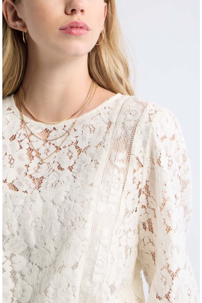 Elastic Hem Lace Top, Alternate, color, IVORY EGRET
