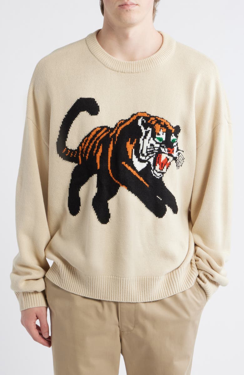 PacSun Tiger Crewneck Sweater, Main, color, Cream