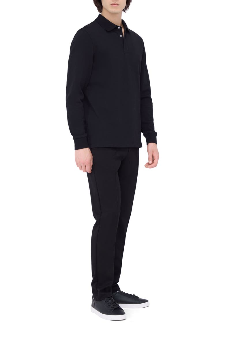 Honeycomb Knit Long Sleeve Polo, Alternate, color, BLACK