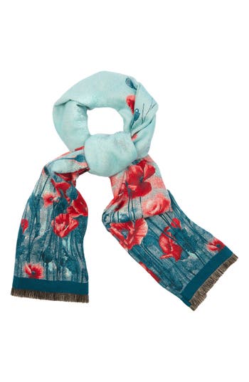 Saachi Floral Reversible Scarf In Turquoise/aqua