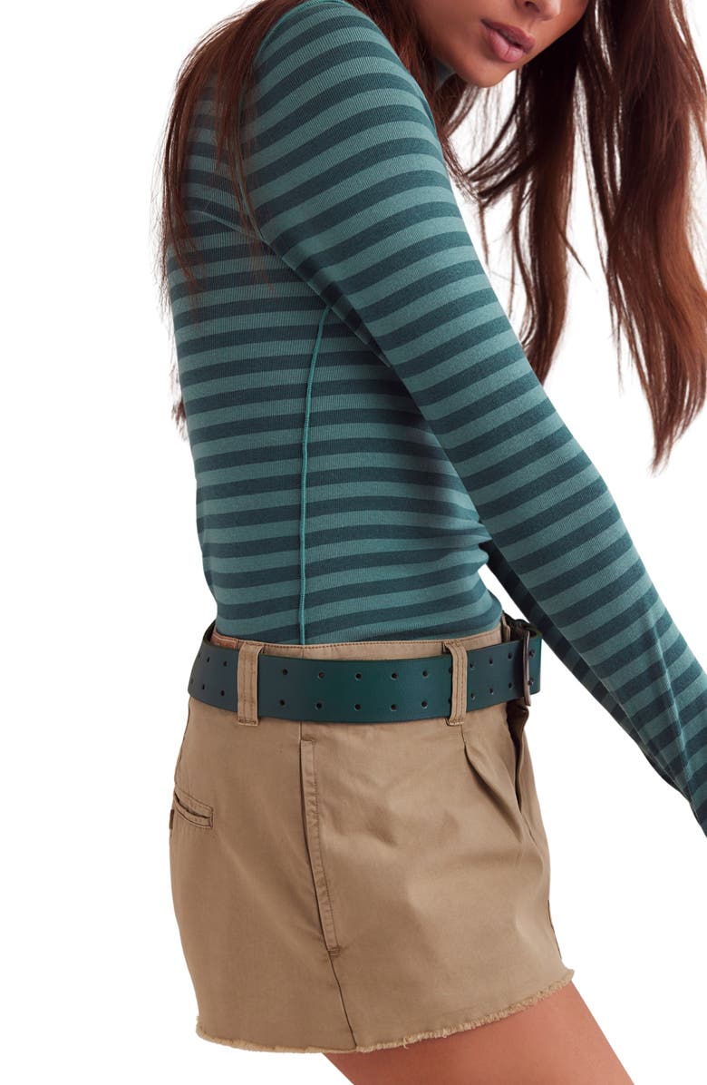 Free People Good Good Stripe Turtleneck Top, Alternate, color, Rainforest Combo