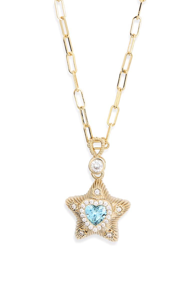 Puffy Star Pendant Necklace, Alternate, color, BLUE- GOLD